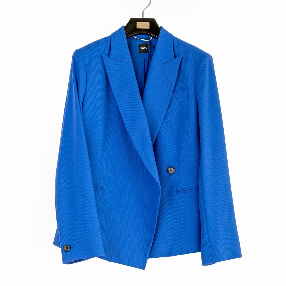 NWT BOSS Jia Wrap Front One-button Wool Women's Blazer Blue $595 - Size 8 - Picture 6 of 13